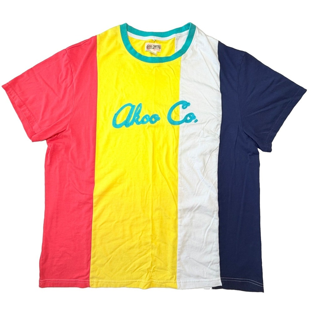 Akoo Empire Mens 3XL Colorblock Ringer T-Shirt Red Script Logo Streetwear Tee